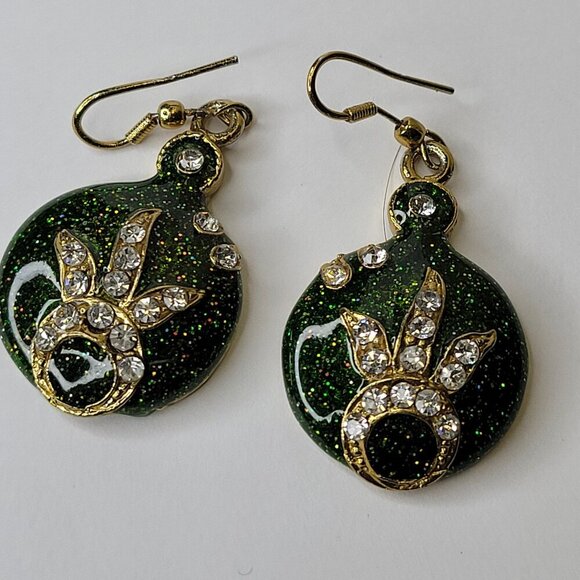 Green and Silver Small Round Earrings - Picture 2 of 7